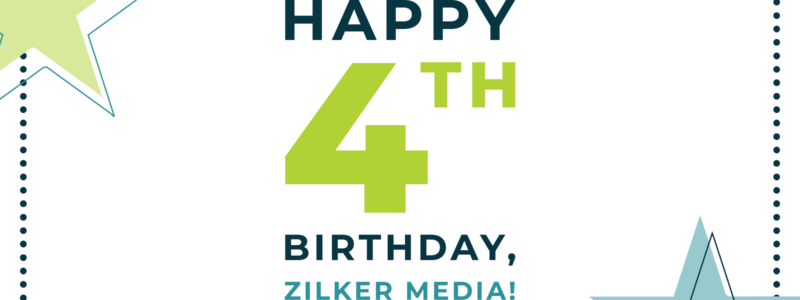 The image reads Happy Birthday, Zilker Media in teal and green text